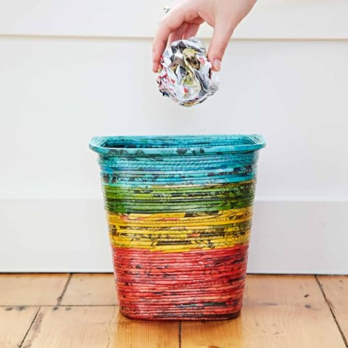Corbeille à papier recyclée | Coloré et unique | Fait à la main, commerce équitable et durable (bleu/vert/jaune/rouge)