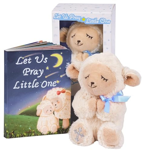 MyMateZoe Baptism Gifts for Boys, Great Christening, Dedication and Baptism Gift Set for Boys and Newborn Baby, Includes 7 Praying Lamb Plush Toy and Let Us Pray Baby Book in Keepsake Gift Box