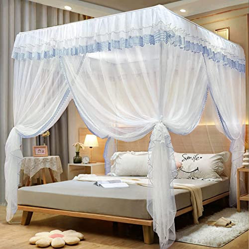 DUXY Moskitonetz für Doppelbett, Universelles Quadratisches Moskitonetz mit Edelstahlrahmen und T-Stück, 3 seitliche Öffnungen, Betthimmel Fliegennetz für Reise Zuhause, 8 Stile,H,200 * 220cm