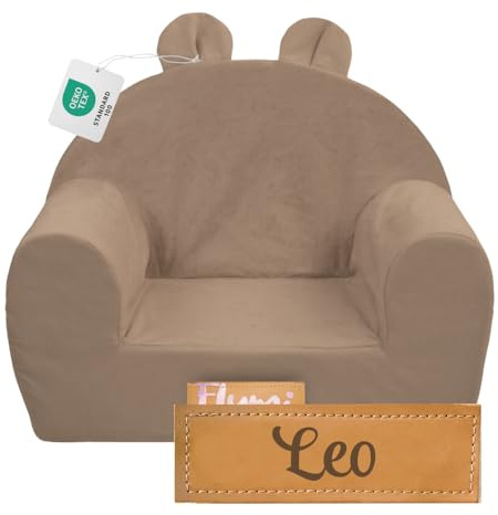 Flumi Sillón Infantil Personalizado para Niños y Bebés - Asiento para Sala de Juegos Con Nombre Grabado (Beige)