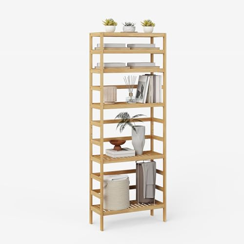 Elepude Bamboo Rack, Adjustable Bamboo Shelf, Stand Utility Storage Shelf Multifunctional Bathroom Kitchen Living Room Holder Plant Flower Stand (6-Tier)