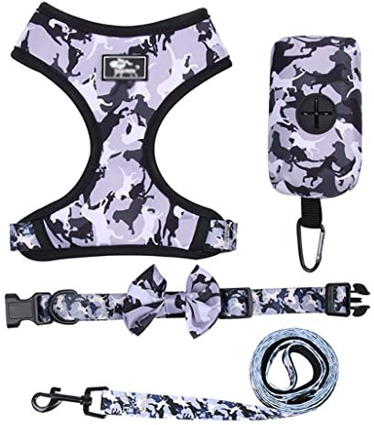 YANYUESHOP Camouflage Hundegeschirr, Weste, Leine und Halsband, Set für kleine Hunde, Verstellbarer Brustgurt für französische Bulldoggen