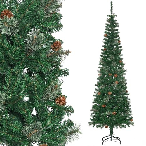HOMCOM Sapin Arbre de Noël Artificiel 195 cm 556 Branches avec 27 Pommes de pin+ Support Pied Pliable Vert
