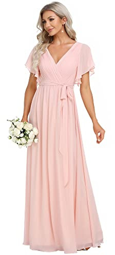 Ever-Pretty Women's V-Neck Ruffle Sleeves Ruched Bust Chiffon Floor Length Bridesmaid Dresses 0164A