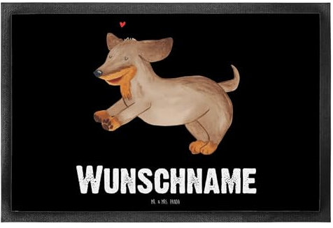 Mr. & Mrs. Panda Personalisierte Fußmatte Hund Dackel 40 x 60 cm - Geschenke, mit Namen, Wunschnamen, Hunde, Bedrucken, Sprüche, Herz, Personalisiert, Dachshund