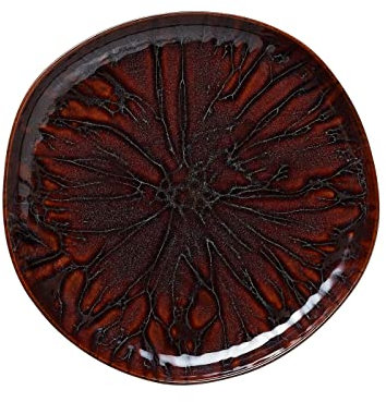 ROCKZZERO Lot de 6 assiettes plates en faïence, passent au lave-vaisselle et résistantes à la température, en matières premières respectueuses de l'environnement, rouge foncé, 28 cm de diamètre