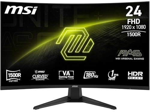 MSI MAG 244C - Schermo da gaming curvo da 24 FHD – Lastra VA 1500R 1920 x 1080, 1ms, Adaptive Sync – DP 1.2a, HDMI 2.0b CEC