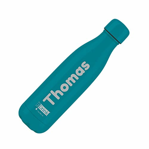 Borraccia Termica I-drink Personalizzata Colorata in Acciaio Inox personalizzabile da 500 ml, Isolata a tenuta stagna per Sport, Bambino, Bambina | 24h freddo & 12h caldo (Verde Petrolio)