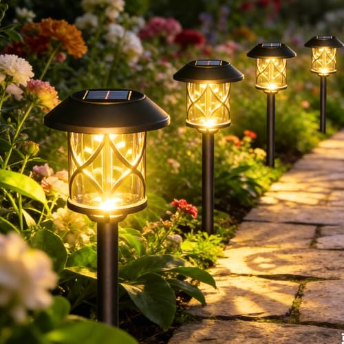Quntis Lampe Solaire Exterieur Jardin Lot de 8 IP65 Étanches Lampe Solaire Jardin LED Marche/Arrêt Automatique pour Décoration Patio,Terrain,Chemins,Cour,Allées-Blanc Chaud
