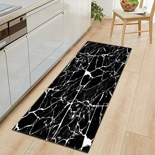 LYFDN Küchenläufer schwarzer Marmor Küchenteppich Wasserdicht rutschfest, Teppich Läufer Küchenmatte für Küche Flur Wohnzimmer Schlafzimmer Badezimmer 60 x 180cm