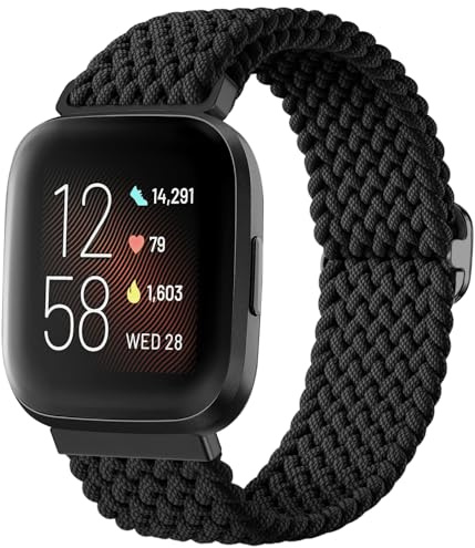 Oielai Flätade slingor armband kompatibla med Fitbit Versa 2/Fitbit Versa armband, justerbart elastiskt sportband för Fitbit Versa 2/Versa/Versa Lite för kvinnor män, 5.1-8.6 (130mm-220mm), Nylon