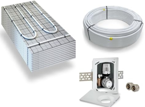 Warmwasser Tackerplatte Fußbodenheizung HoWaTech TAC Komplett Set 5/10m² Dämmplatte 20mm EPS WLG 045 DES und Multibox K-RTL, Heizfläche:5.00m²
