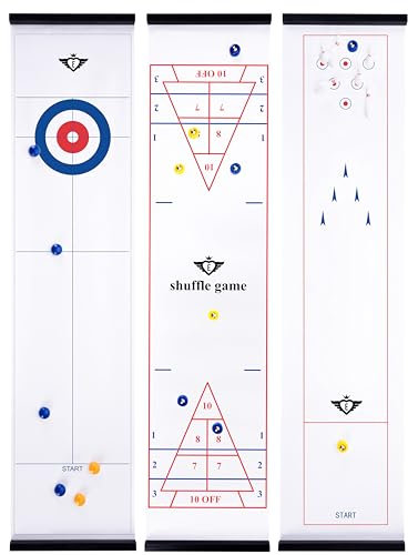 Engelhart – 340505 – 3-in-1-Spielbox: Curling, Shuffleboard, Bowling, Maße 120 x 28 cm