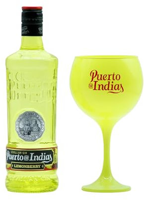 Puerto de Indias – Pack Ginebra de Limon Premium + Copa de Cristal Amarilla de Regalo – Pack Lemonberry Premium Gin – 70 cl – 37.5º