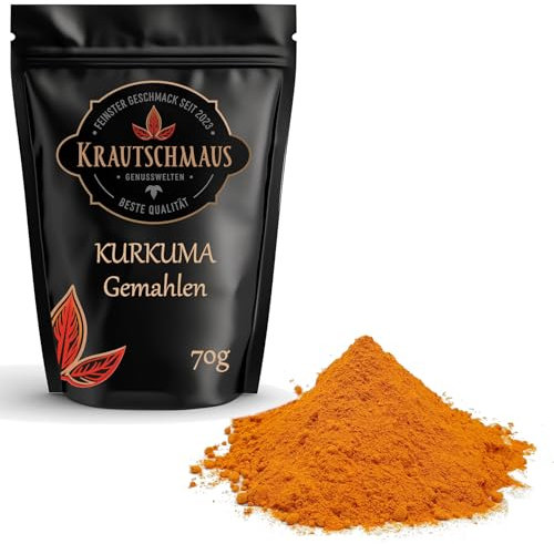 70g Kurkuma Pulver von Krautschmaus, Kurkumapulver gemahlen, Curcuma Gewürz, fein gemahlene Kurkumawurzel, Curcumapulver ohne Zusatzstoffe