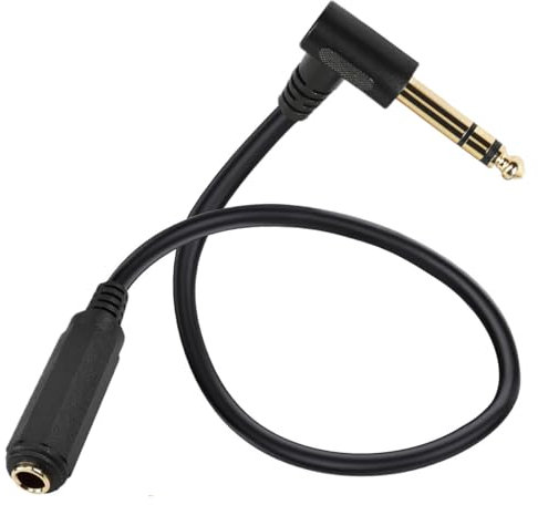 Right Angle 6.35 male to female cable, 1/4 Stereo TS Headphone Extension Cord for Guitar AMP Synths Amplifier Speaker Piano 50cm (Stereo)