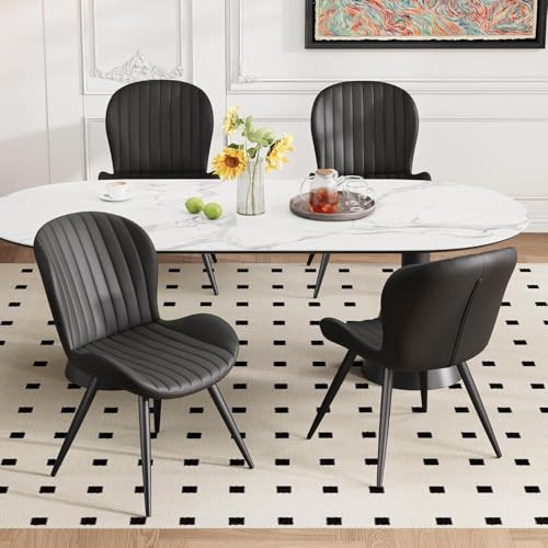 Hawthyhome Esszimmerstühle 4er Set Ergonomischer Stuhl Schwarz | Stühle Esszimmer,Polsterstuhl mit Wasserdichtes Material & Metallbeine,Küchenstuhl für Esszimmer,Wohnzimmer,Balkon,Büro
