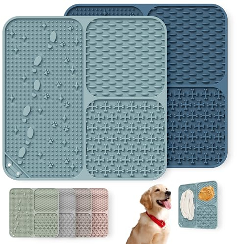 Wingcases-Schleckmatte Hund & Katze, 2 Stück Leckmatten 100% Silikon-Welpen- mit Saugnäpfen. Lindert Angst und Langeweile, leicht zu reinigen, (Dunkelblau & Hellblau)