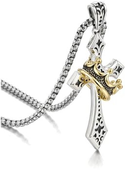IMINI Punk Cross Pendant Necklace for Men Women Vintage Link Chain Crown Crucifix Pendant Choker Charm Personalized Necklace Fashion Faith Religious Jewelry Gifts Birthday Xmas