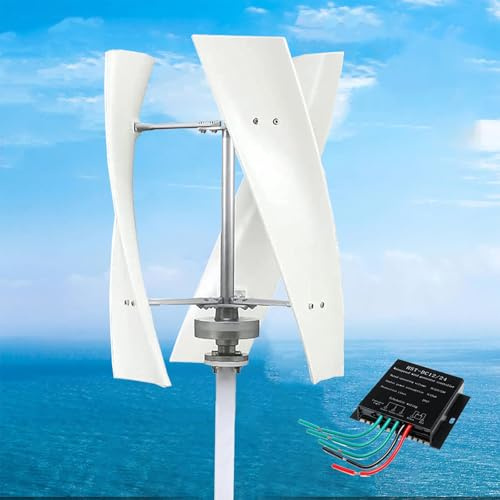 ZEEKYFOR Aerogenerador de 14000W para Iluminación de Calles, Casas, Barcos, Kit de Generador de Turbina Eólica Vertical con Controlador Mppt, Color Blanco,24V