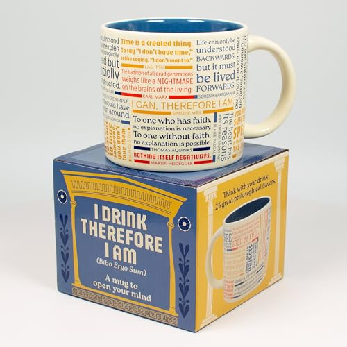 The Unemployed Philosophers Guild I Drink Therefore I Am - Featuring 23 Great Philosophical Quotes - Comes in a Fun Gift Box, 14 oz.