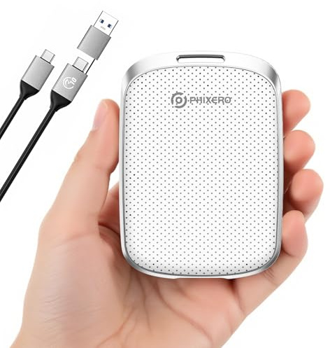PHIXERO SSD portable demi-hauteur 256 G de 6,3 cm avec 6 Gbit/s de type C, stockage ultra rapide et compact, blanc