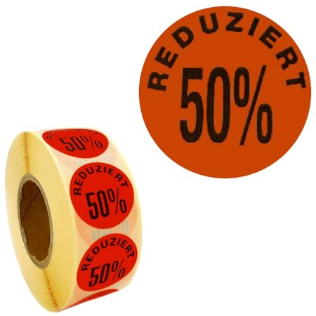 1.000 Aktionsetiketten REDUZIERT 50% | rund leuchtrot auf Rolle 30 mm, Etiketten permanent selbstklebend