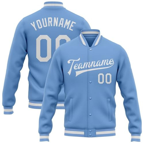 Generisch Herren Personalisierte Baseballjacke Baseball Jacke Oversize Bomberjacken College Jacke Langarm Baseballjacken Teenager Individuelle Namen Nummer Teamnamen (2-Blue)