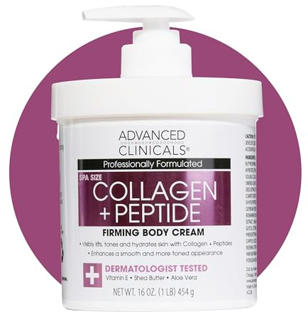 Advanced Clinicals Collagen Peptides Body Lotion & Face Moisturizer | Peptide Infused Collagen Lotion For Women & Men Helps Improve Look Of Crepey Skin, Wrinkles, & Uneven Dry Skin Texture, 16 Ounce