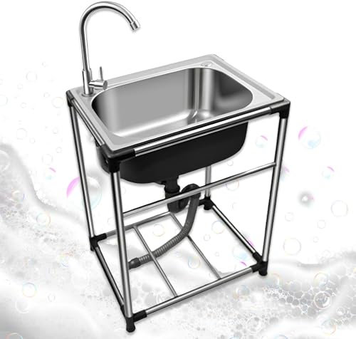 XUQQU Spülbecken Edelstahl, Freistehendes Spülbecken Für Die Außenküche, Waschbecken Küche Für Gewerbliche Restaurants Für Die Waschküche In Restaurants, Cafés, Bars, Hotels, Garagen(50x40cm)