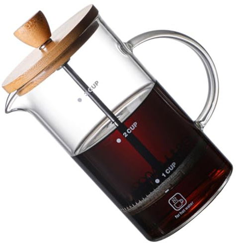 Gatuida Kaffeebereiter aus Hitzebeständigem Borosilikatglas mit Holzgriff Wiederverwendbare und Stabile Presskanne für Zuhause und Restaurant