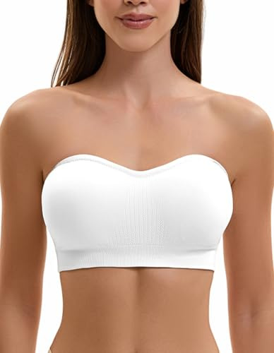 Reggiseno senza spalline push up senza ferretto a fascia, taglie grandi, antiscivolo, in silicone, senza cuciture, con spalline trasparenti e nere, bianco, S