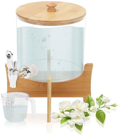 2.5L Liquid Laundry Detergent Dispenser with Tap,Fabric Softener Storage Bottle, with Measuring Cup, Plastic Laundry Storage Jars for Fabric Softener, Scent Booster, Bleach, Bath Bombs (02)
