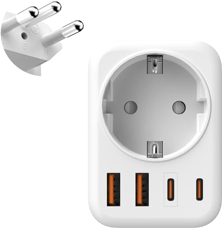 Reiseadapter, Adapter Schweiz Deutschland, 5 in 1 Reiseadapter Schweiz mit 1 AC/2 USB-C/2 USB-A, Adapter Typ J für Schweiz Ruanda, Liechtenstein, Madagaskar, Malediven ﻿