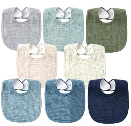 Oaygat 8 Packs Muslin Baby Bibs 100% Cotton U-Shape Baby Bandana Drool Bibs with Adjustable Snaps Absorbent Newborn Bib Soft Feeding Teething Bib Square Drool Bibs for Infant Toddler 0-36 Months