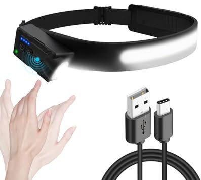 Lampada Frontale, 2 Pezzi Torcia Frontale led Ricaricabile, Indicatore di Batteria, Regolazione Verticale a 270°, Spegnimento Tramite Gesto, per Campeggio, Pesca, Escursionismo, Arrampicate Notturne
