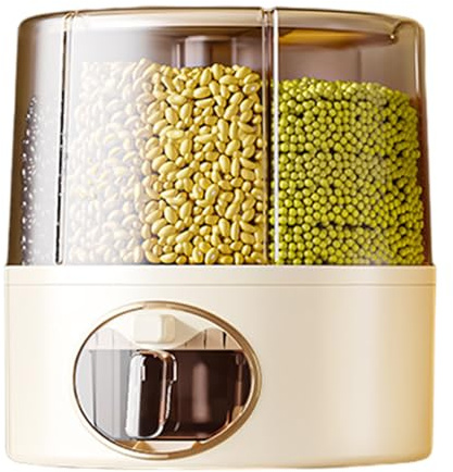 Grain Storage Dispenser - One-Click Kitchen Rice Container | Multi-Grid Dry Food Organizer | Airtight Storage Bucket With 6 Compartments, Large Capacity Bin For Pantry Home Use