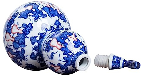 ERINGOGO Cerámica de Vino Calabaza Azul y Blanco Jarra Multiusos para Brandy Whisky y Ron Almacenamiento Seguro para Hogar Bares y Restaurantes