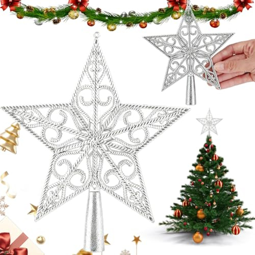 Weihnachtsbaumspitze Stern Silber, Christbaumspitze Stern, Weihnachtsbaumspitze Für Tannenbaum Tannenbaumspitze Weihnachtsbaum Weihnachten (#Silber 20cm)