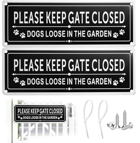 Chtaoxin Dog Signs for Gates 2pcs | 25x9cm/9.84x3.54in Please Keep Gate Closed Sign, Dog Warning Signs Rust Free Aluminum