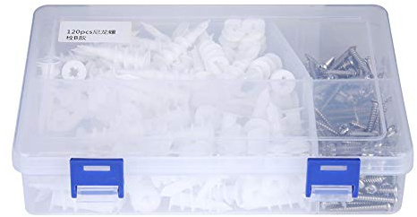 Juego de tornillos de anclaje de expansión, 240 piezas de nailon 304 de acero inoxidable resistentes para hormigón, ladrillo, madera, caja de almacenamiento de plástico incluida