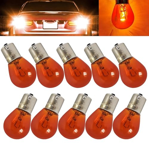 Titwaye 10 PCS Automotive Turn Signal Bulbs, S25 1156 1141 Halogen Signal Light Bulbs, High Brightness Brake Tail Indicator Lamps, Universal for Most Cars, SUVs (Amber)