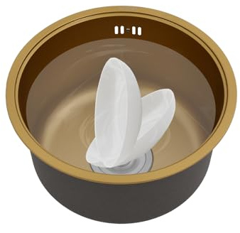 DAHAD Évier de cuisine, de camping avec panier filtrant amovible, en acier inoxydable avec couvercle, nano-revêtement pour maisons, hôtels, camping-cars, cuisines, 36 x 19 cm, doré