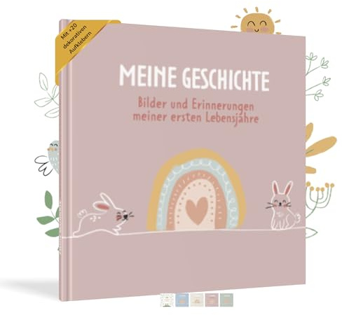 HuBorns - Babyalbum Erstes Jahr bis 5 zum Einkleben von Fotos, Fotoalbum Kinder +50 Seiten und Stickern, Originelles Erinnerungsbuch Baby, Fotoalbum Baby für Babyparty Geschenk | Fotoalbum und Tagebuch, für besondere Momente, ideales Geschenk für Ersteltern, Babyparty