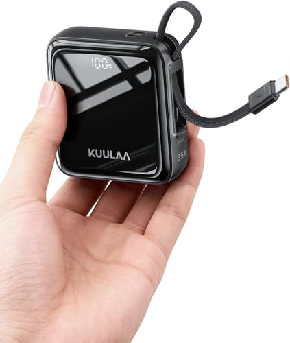 Power Bank 10000mAh, 35W Mini Powerbank mit Integriertem USB-C Kabel, Schnellladen Klein Externe Handyakkus USB-C In&Out, LED Display Akkupack für iPhone 17 16 15 Pro Samsung S25 AirPods iPad
