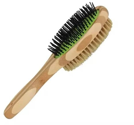KMVO Double Sided 2 in 1 Pet Grooming Dog Brush – Soft Bristle & Pin Comb for Cleaning Dogs & Cats – Removes Loose Fur, Dirt & Tangles – Bamboo Handle – Gentle Daily Grooming for Long & Short Hair.