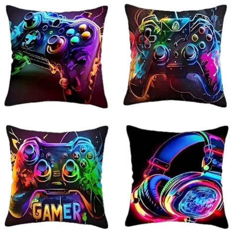 KMFASVX 4 Pack Gaming Pillow Covers,Gamer Gifts for Boy Gaming Fan,Pillows Couch Sofa Bed Car Decor Graffiti Style Pillow Case Novelty Modern Gamer Pillowcase Room Decor
