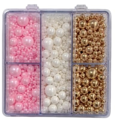 Edible Pink White Gold Pearls for Cake Decorating 4 Size（2mm 4mm 7mm 10mm） Edible Pearls Sprinkles for Cake Topper Icing Wedding Birthday Christmas Halloween Easter