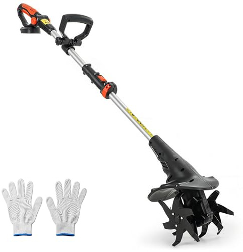 Outsunny Motoculteur sans fil 18 V, motoculteur 20 cm, largeur 18 cm, profondeur 4 lames, poignée réglable, pour jardin, sol, batterie et chargeur non inclus