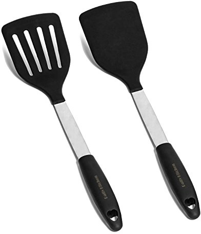 Daily Kitchen Pfannenwender-Set, hitzebeständiges Silikon und Edelstahl, Pfannenwender, Gummigriff, Pfannkuchenwender, Eierflossen – 2-teiliges Set